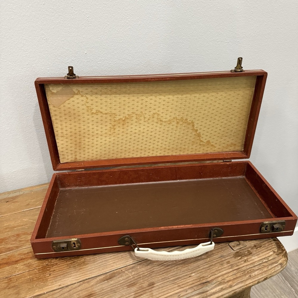 VTG MAH JONGG MAHJONG Brown Faux Leather Empty Case
